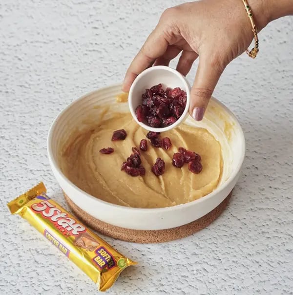 Peanut Butter Cake with Dried Cranberries and 5 Star Chunks-Fold in the dried cranberries