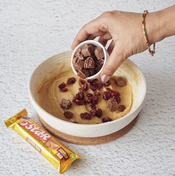 Peanut Butter Cake with Dried Cranberries and 5 Star Chunks-Add the chopped 5 Star chunks to the cake mixture