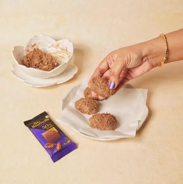 Peanut Butter Chocolate Bon Bon with Bournville-Using clean hands or a spoon