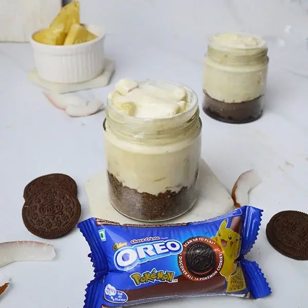 Pina Colada Cheesecake with Oreo Crust - Divide the cheesecake filling