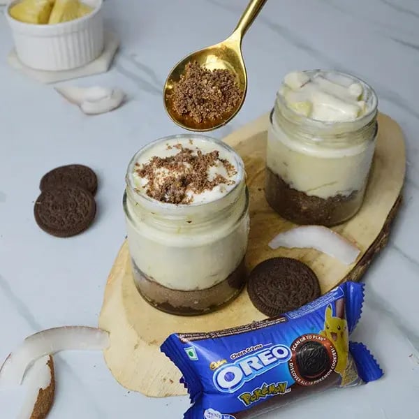 Pina Colada Cheesecake with Oreo Crust - Garnish the cheesecake filling