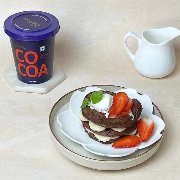 Quick Cocoa Banana Pancake - Once done garnish the pancakes