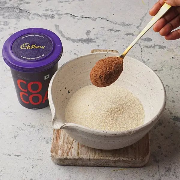 Rava Mawa Cake - Add Cadbury cocoa powder