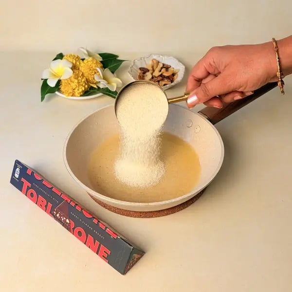 Rawa Kesari With Cadbury Toblerone For Onam - Heating Semolina Ghee
