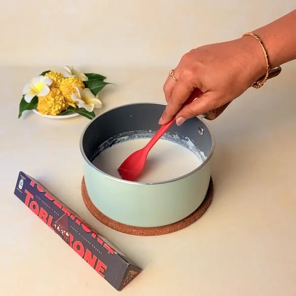 Rawa Kesari With Cadbury Toblerone For Onam - Boiling Water Milk