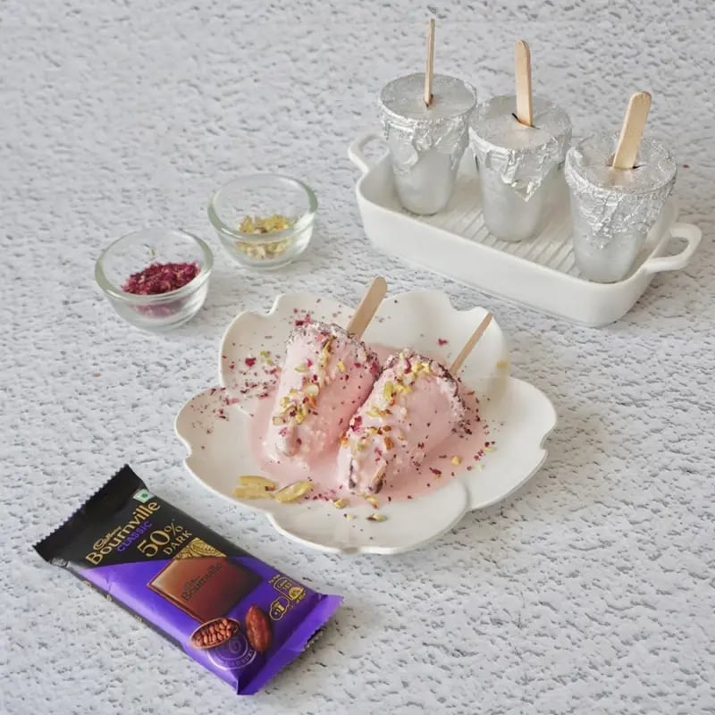 Rose flavoed Kulfi with Dy fuit and Bounville Chocolate Recipe