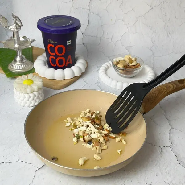 Royal Dry Fruit Halwa Recipe For Diwali Using Cadbury Cocoa Powder - Sautéing Dry Fruits