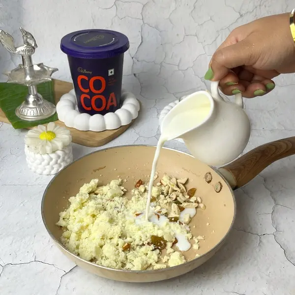 Royal Dry Fruit Halwa Recipe For Diwali Using Cadbury Cocoa Powder - Khoya And Milk Melting