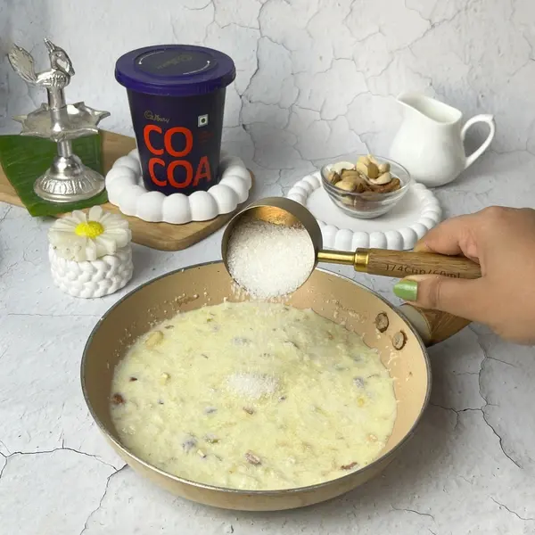Royal Dry Fruit Halwa Recipe For Diwali Using Cadbury Cocoa Powder - Adding Sugar