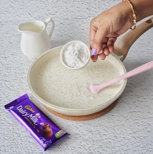 Sabudana Kheer Festive Dessert with Pistachios and Dairy Milk Chocolate Crunch-Sprinkle in half a teaspoon