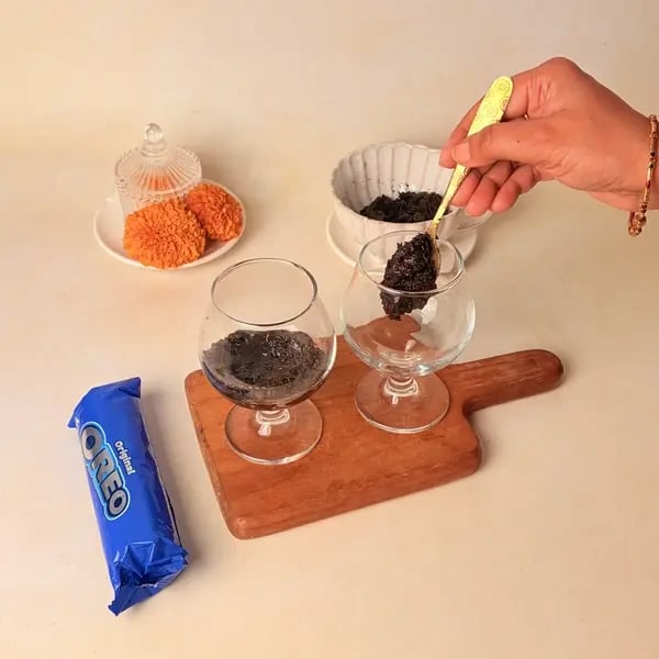 Sabudana Kheer Tiramisu Cups: A Navratri Dessert With An Oreo Twist - Pressing Oreo Crumbs
