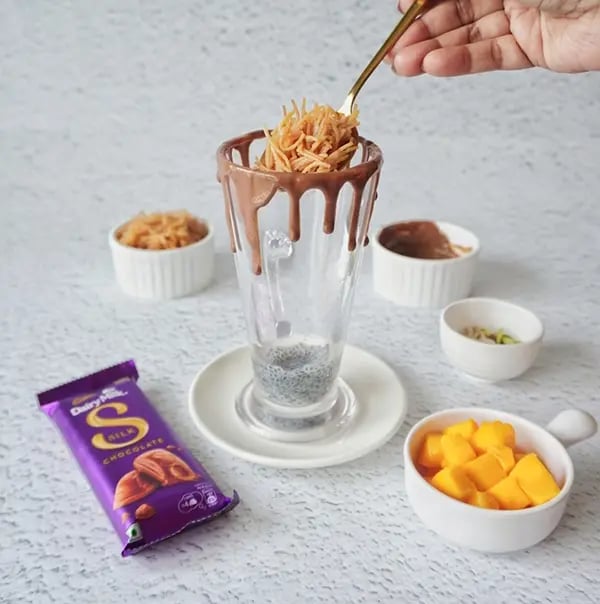 Silk Chocolate Mango Falooda with Sabja Seeds-Add 2 tablespoons of precooked vermicelli