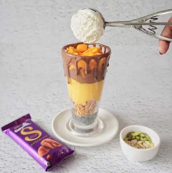 Silk Chocolate Mango Falooda with Sabja Seeds-For extra richness, add a scoop of your preferred ice cream