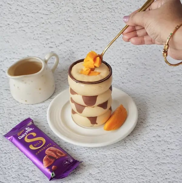 Silk Chocolate Mango Lassi Fusion-Top with a spoonful of chopped mango