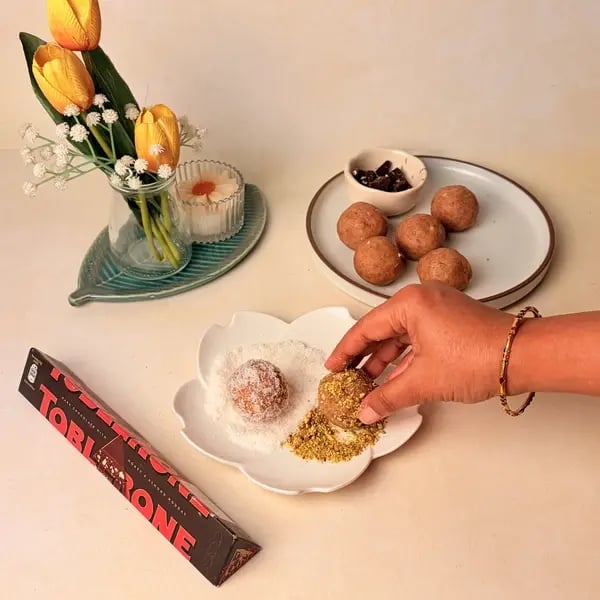Singhare Ka Halwa Truffles: A Vrat-Friendly Navratri Sweet With A Toblerone Chocolate Center - Coated Truffles Pistachios Coconut