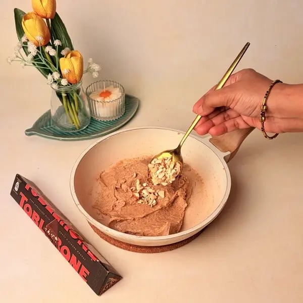 Singhare Ka Halwa Truffles: A Vrat-Friendly Navratri Sweet With A Toblerone Chocolate Center - Folding Nuts Into Halwa