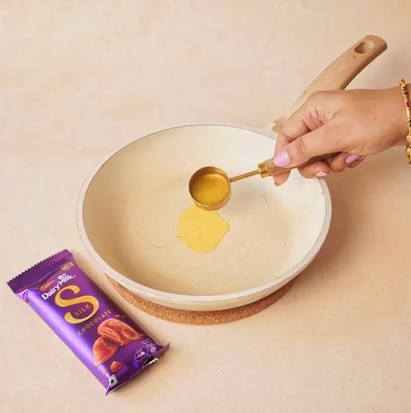 Suji Ka Halwa with Cadbury Dairy Milk Silk-In a pan