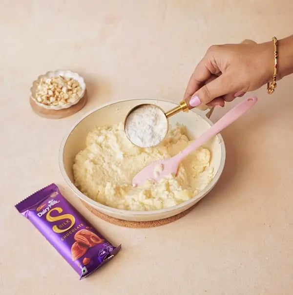 Suji Ka Halwa with Cadbury Dairy Milk Silk-Add a small amount of sugar