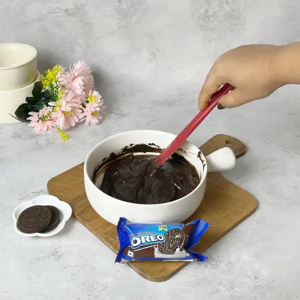 Super Easy Oreo Brownie Cake - Mixing Brownie Batter