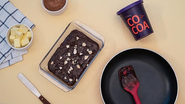 Easy Chocolate Barfi Recipe - Greased Mould Mixture