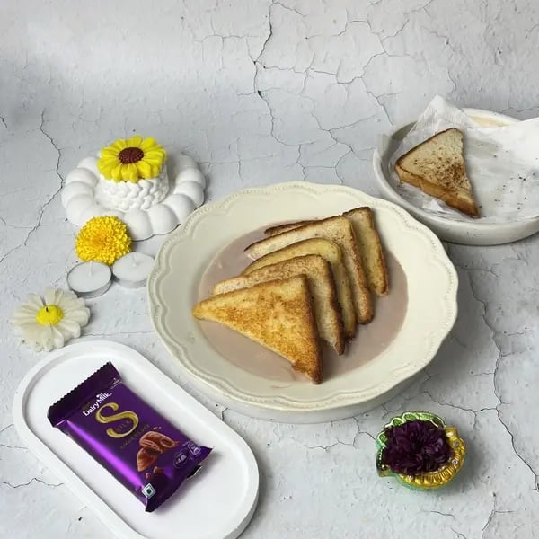 This Diwali, Try Shahi Tukda Recipe With Dairy Milk Silk - Frying Bread Triangles