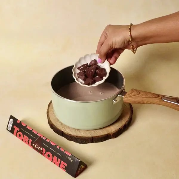 Toblerone Cocoa Hot Chocolate - Stirring Chocolate Milk