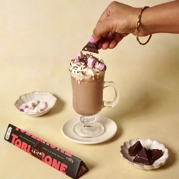 Toblerone Cocoa Hot Chocolate - Pouring Hot Chocolate