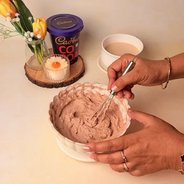 Traditional Bengali Mishti Doi Recipe With A Chocolatey Twist For Dussehra - Whisking Creamy Mixture