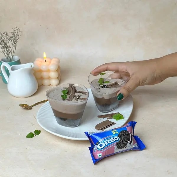 Triple-Layered Chocolate Oreo Base Mousse - Garnished Mousse Dessert