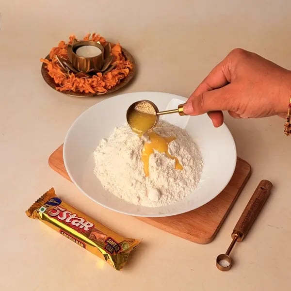 Try This Diwali Special Baked Gujiya Recipe With Cadbury 5 Star For Your Loved Ones - Mixing Dough Ingredients