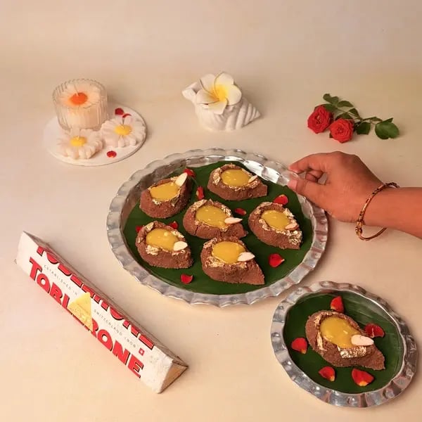Try This Festive Special Chocolate Kesar Peda Recipe With A Toblerone Twist - Arranged Chocolate Diyas