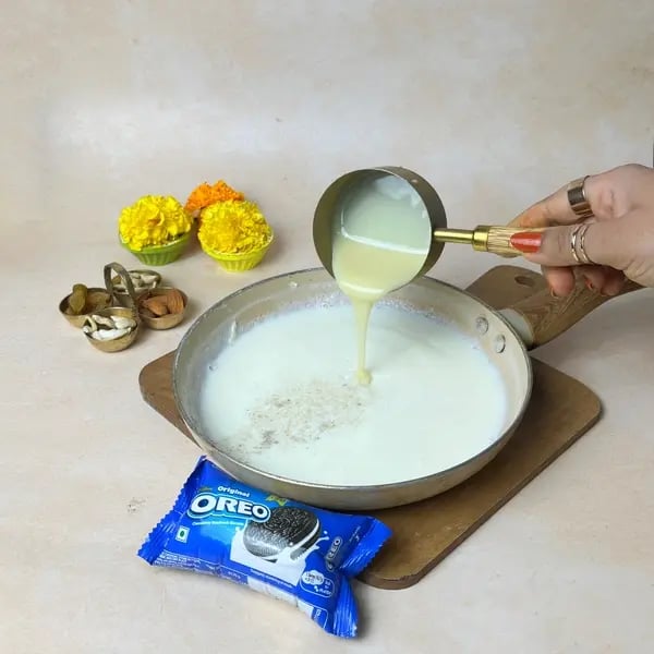 Try This Oreo Cookies & Cream Fusion Basundi Recipe For Diwali - Stirring Milk Cardamom