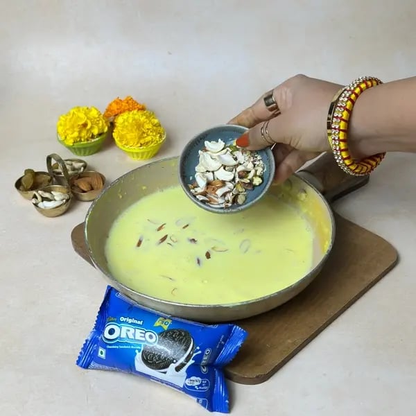 Try This Oreo Cookies & Cream Fusion Basundi Recipe For Diwali - Mixing Dry Fruits