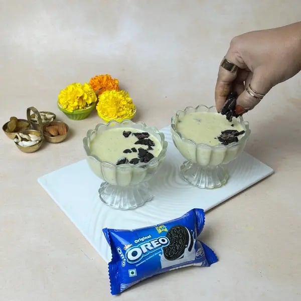 Try This Oreo Cookies & Cream Fusion Basundi Recipe For Diwali - Pouring Basundi