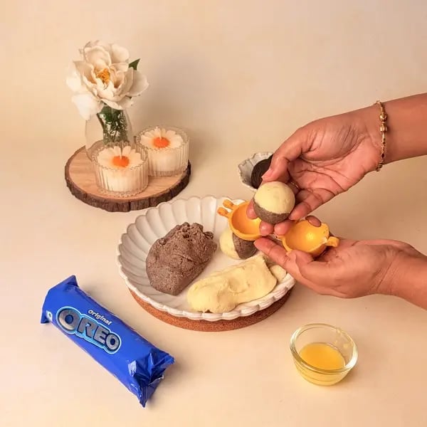 Two-In-One Malai Laddu With Oreo Twist For Navratri - Demolding Modak