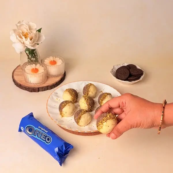 Two-In-One Malai Laddu With Oreo Twist For Navratri - Laddu Setting