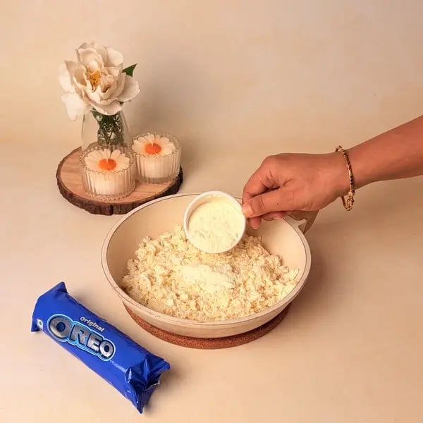 Two-In-One Malai Laddu With Oreo Twist For Navratri - Mixing Milk Powder