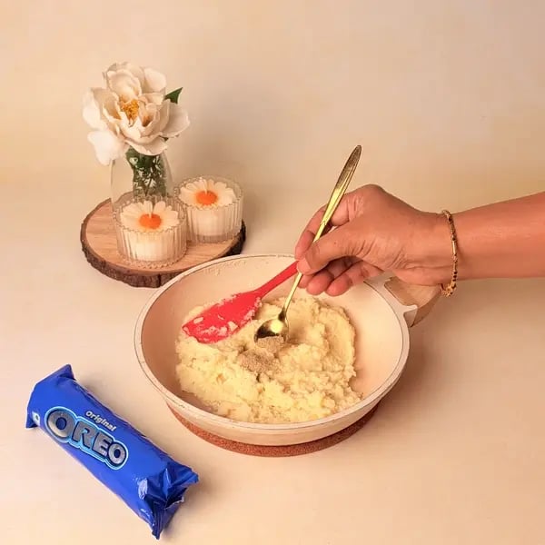 Two-In-One Malai Laddu With Oreo Twist For Navratri - Stirring Laddu Mixture