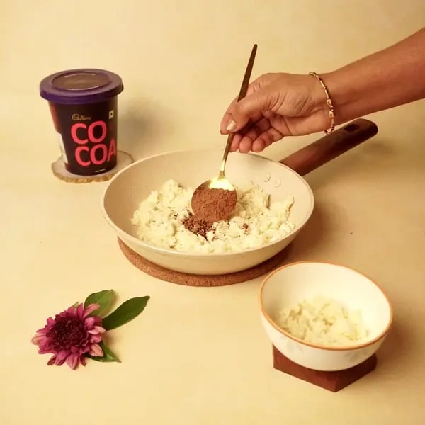 Vinayaka Chavithi Special Cocoa Paneer Modak - Adding Cocoa Powder
