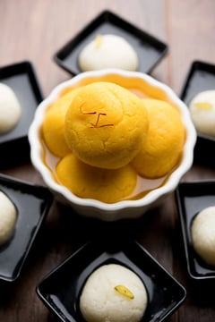 Rasgulla with Almond Saffron Syrup