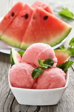 Watermelon Sorbet with Dairy Milk Shavings: A Chilled Summer Treat