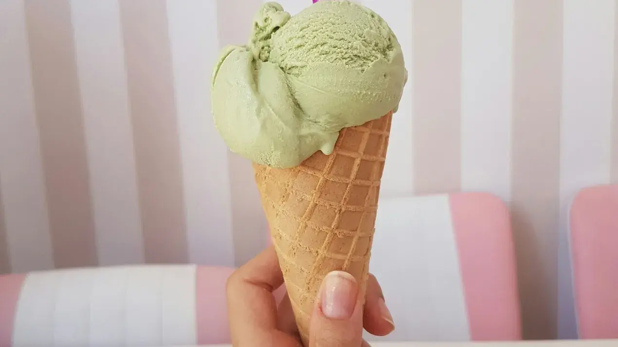 Exquisite Pistachio and Rosewater Gelato with Crispello Chocolate Crunch