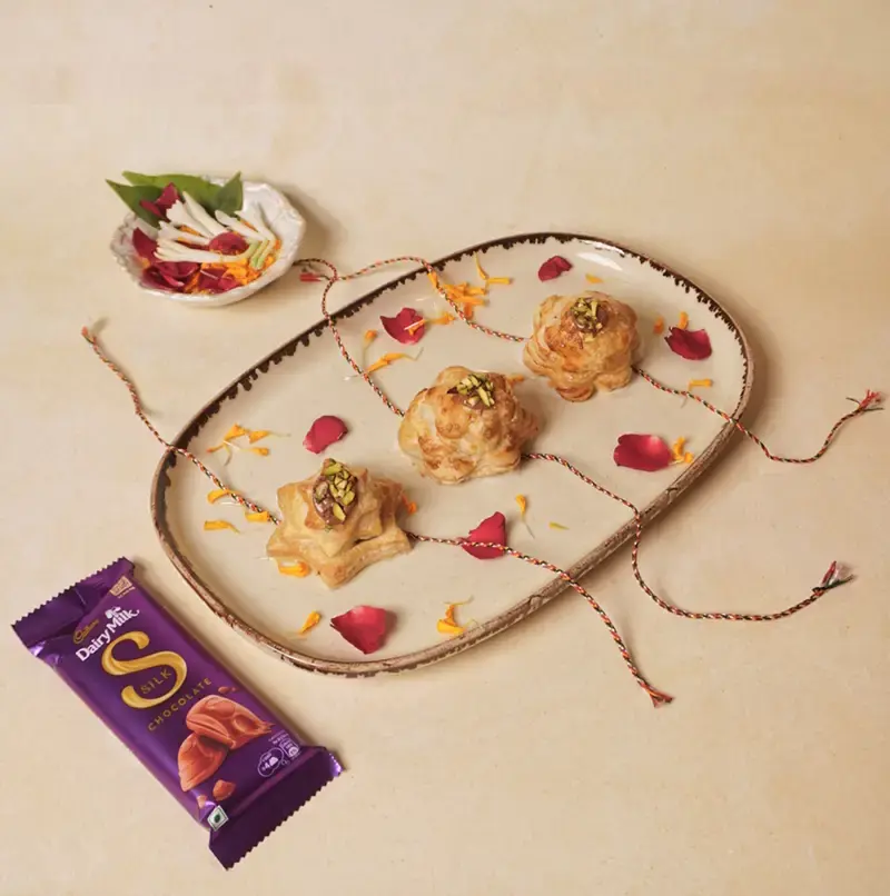 Chocolate Puff Pastry Rakhi With Cadbury Dairy Milk Silk For Raksha Bandhan