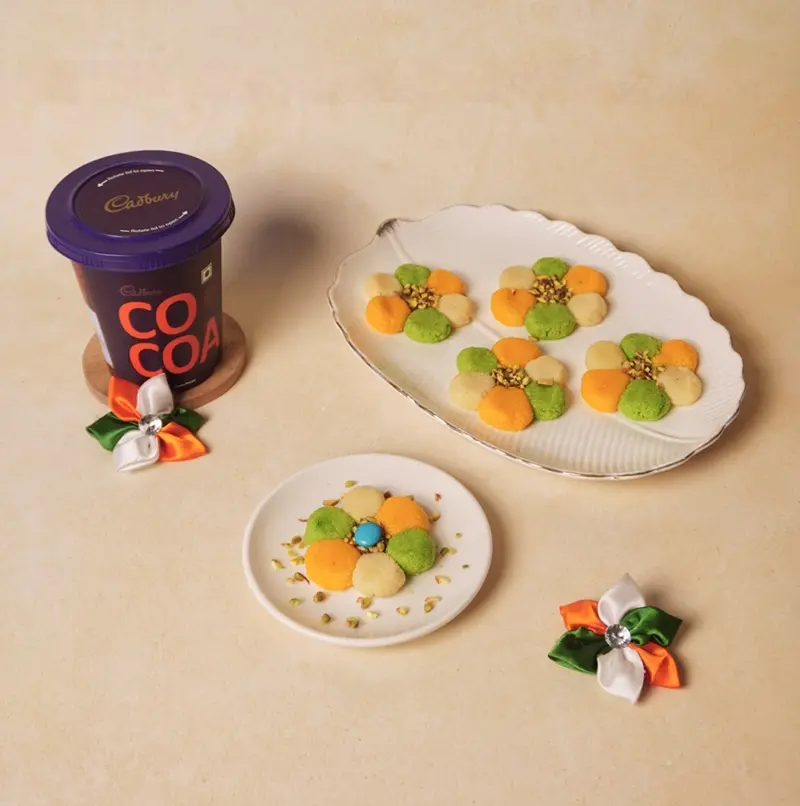 Tricolor Chocolate Flower Sondesh with Mawa and Pistachio for INDEPENDENCE DAY